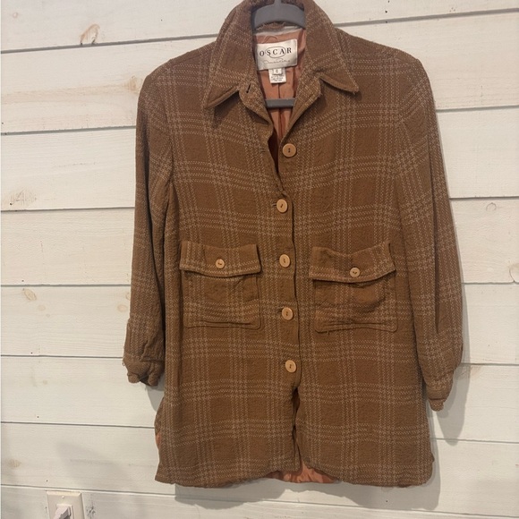 Oscar de la Renta Brown Plaid Blazer, button down in size 6 - Picture 4 of 16